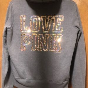 Love Pink Sequin Zipper Sweater
